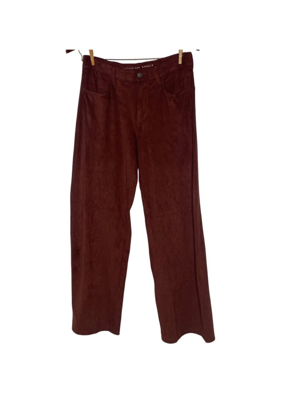 American Eagle High Rise Wide Leg Faux Suede Pants Sz 8 LONG Tall Burgundy Red